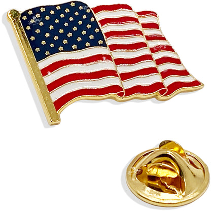 American Flag Lapel Pins, Gold Waving