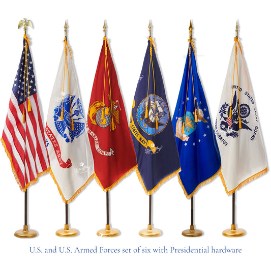 United States and U.S. Military Ceremonial Flags & Display Sets - Set of 6